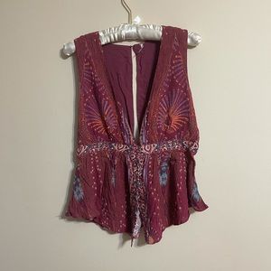 FREE PEOPLE Multicolor Floral Deep V-neck Blouse